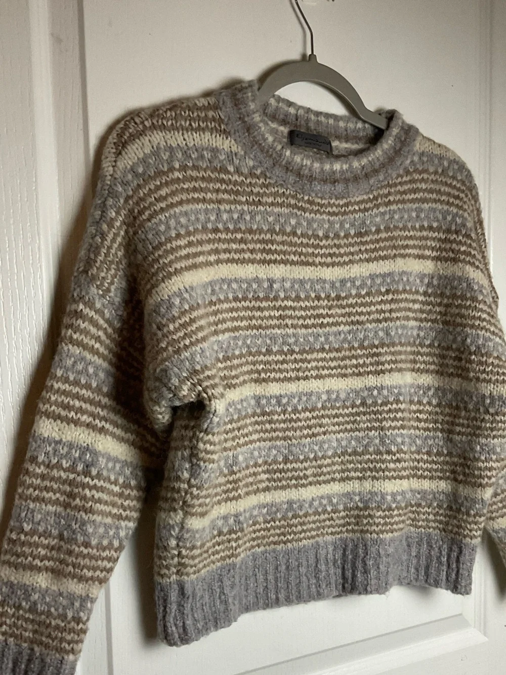 Esmara Knit Striped Sweater Gray Beige Cream Mock Neck Soft Cozy Size S